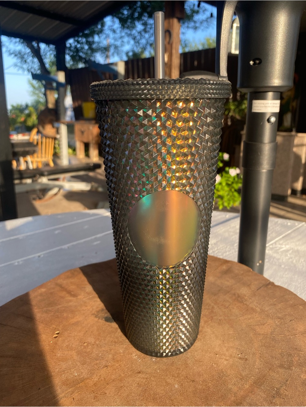 Iridescent Black Studded Travel Tumbler with Straw